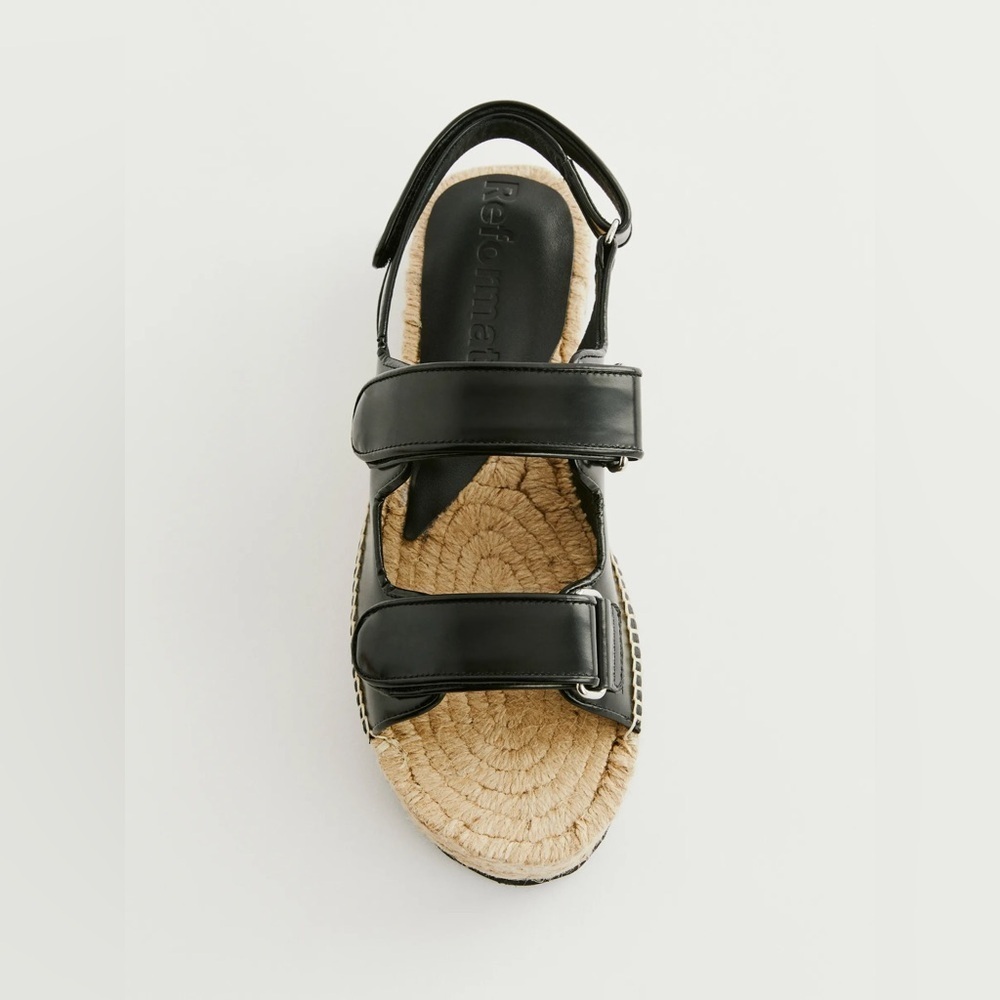 Reformation Trinity Platform Espadrille Sandals Black Patent Leather, Sz 9, New